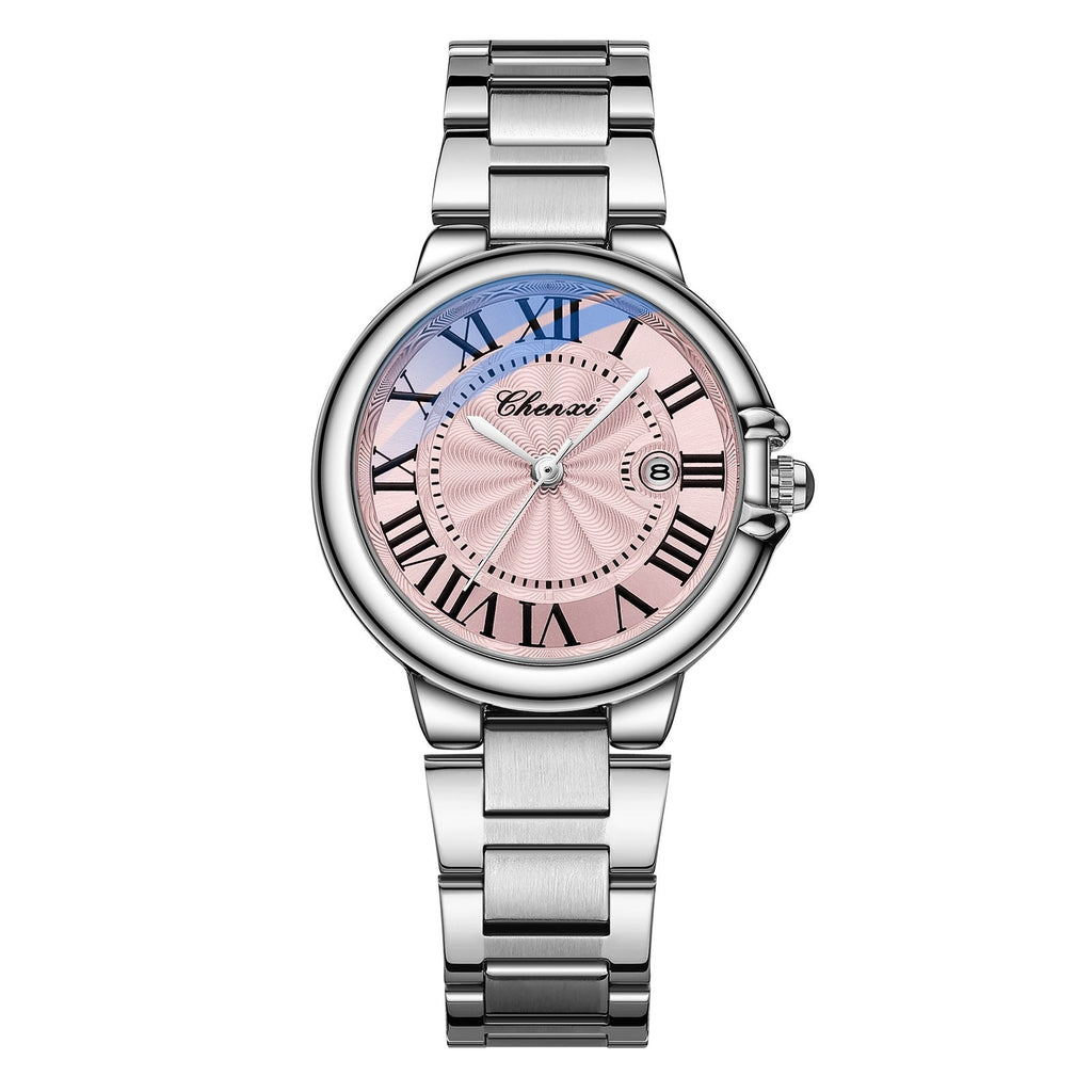 Montre Luminescente Calendrier Bracelet Acier pour Femme