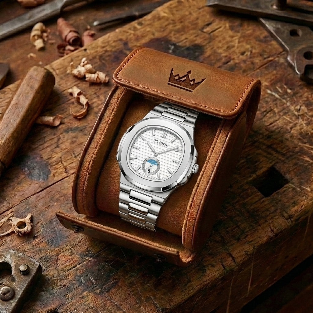 Montre Quartz Homme Cuir & Acier Étanche