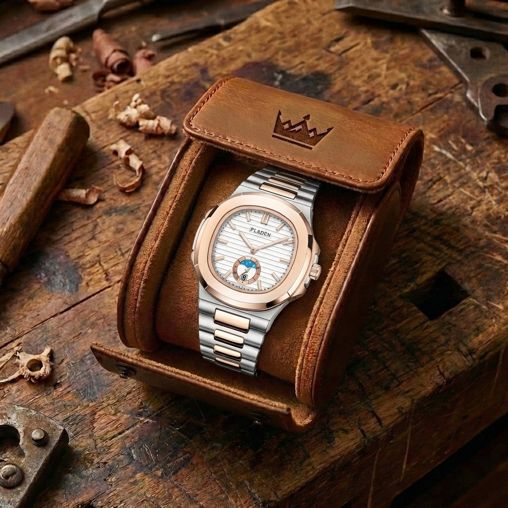 Montre Quartz Homme Cuir & Acier Étanche