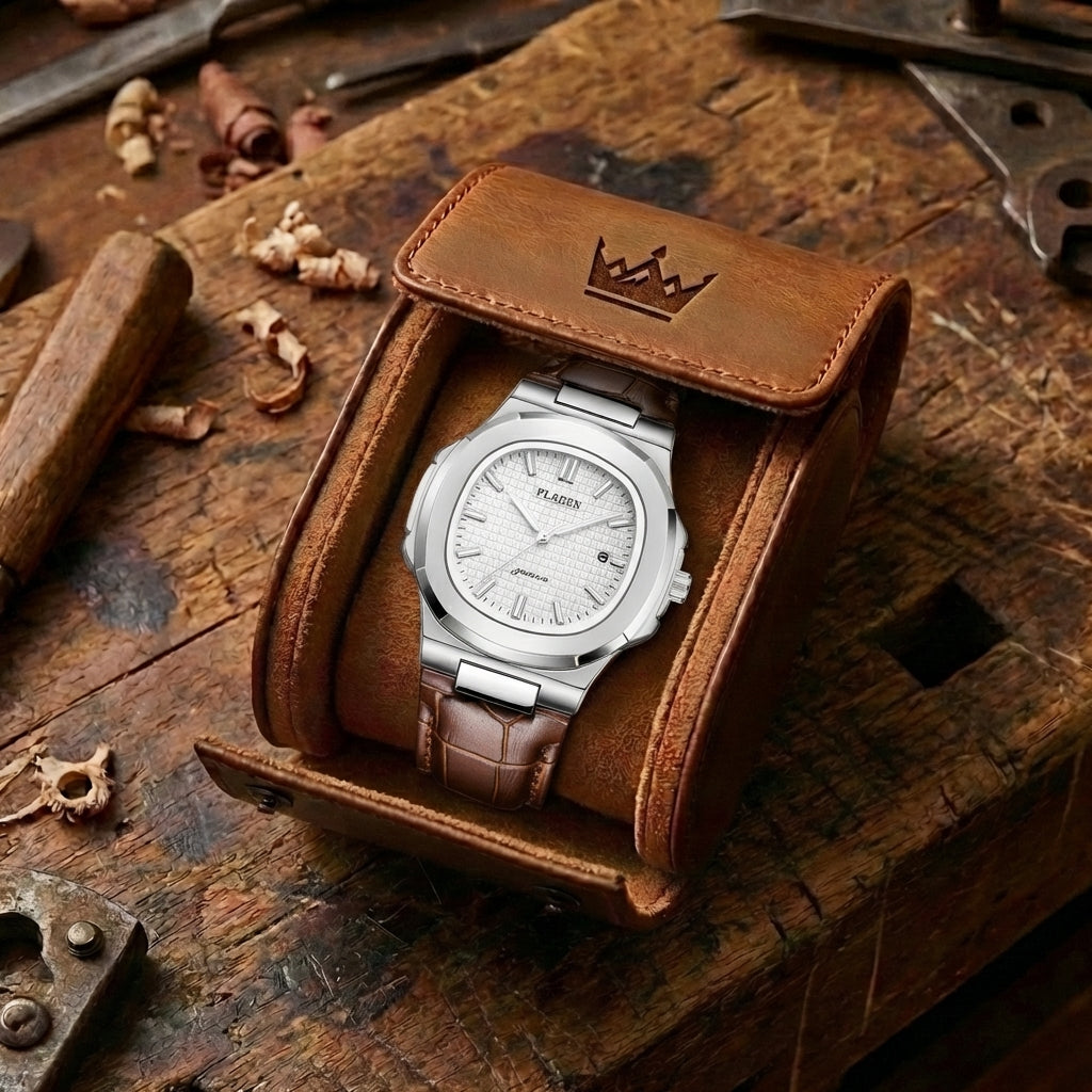 Montre Quartz Homme Cuir & Acier Étanche