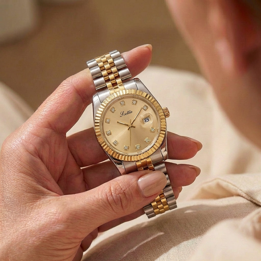 Montre Calendrier Bracelet Acier Élégante pour Femme