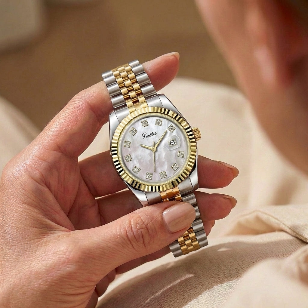 Montre Calendrier Bracelet Acier Élégante pour Femme