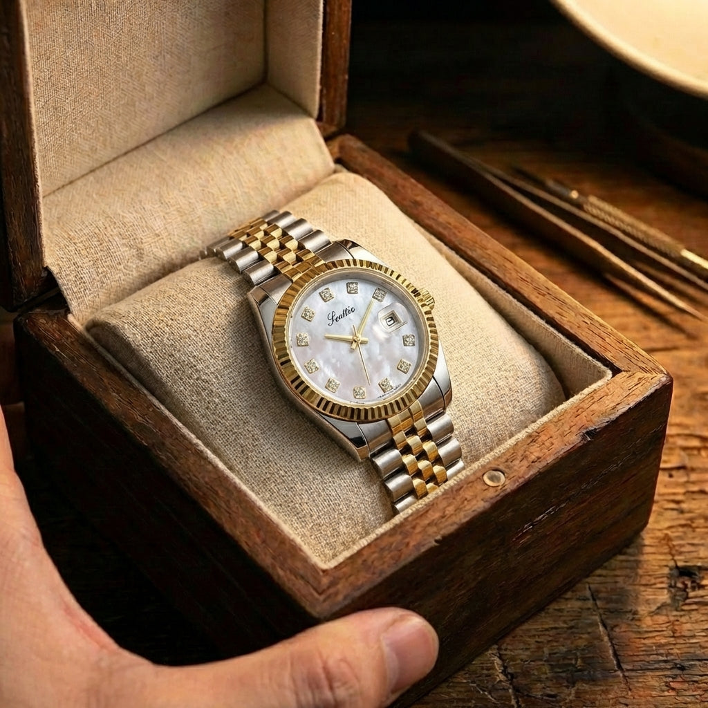 Montre Calendrier Bracelet Acier Élégante pour Femme