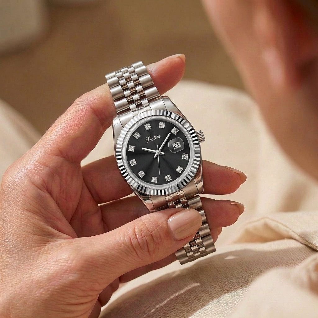 Montre Calendrier Bracelet Acier Élégante pour Femme