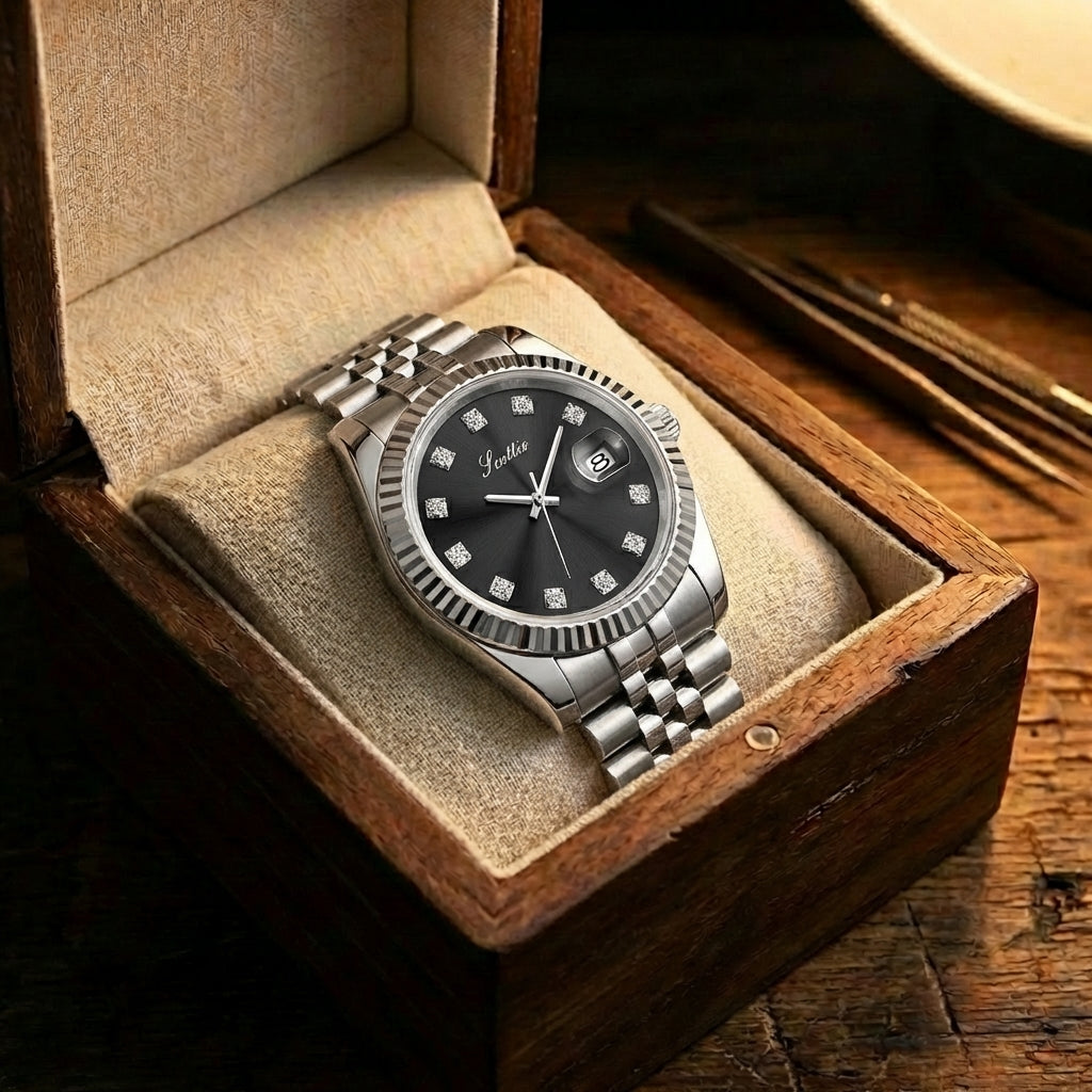 Montre Calendrier Bracelet Acier Élégante pour Femme