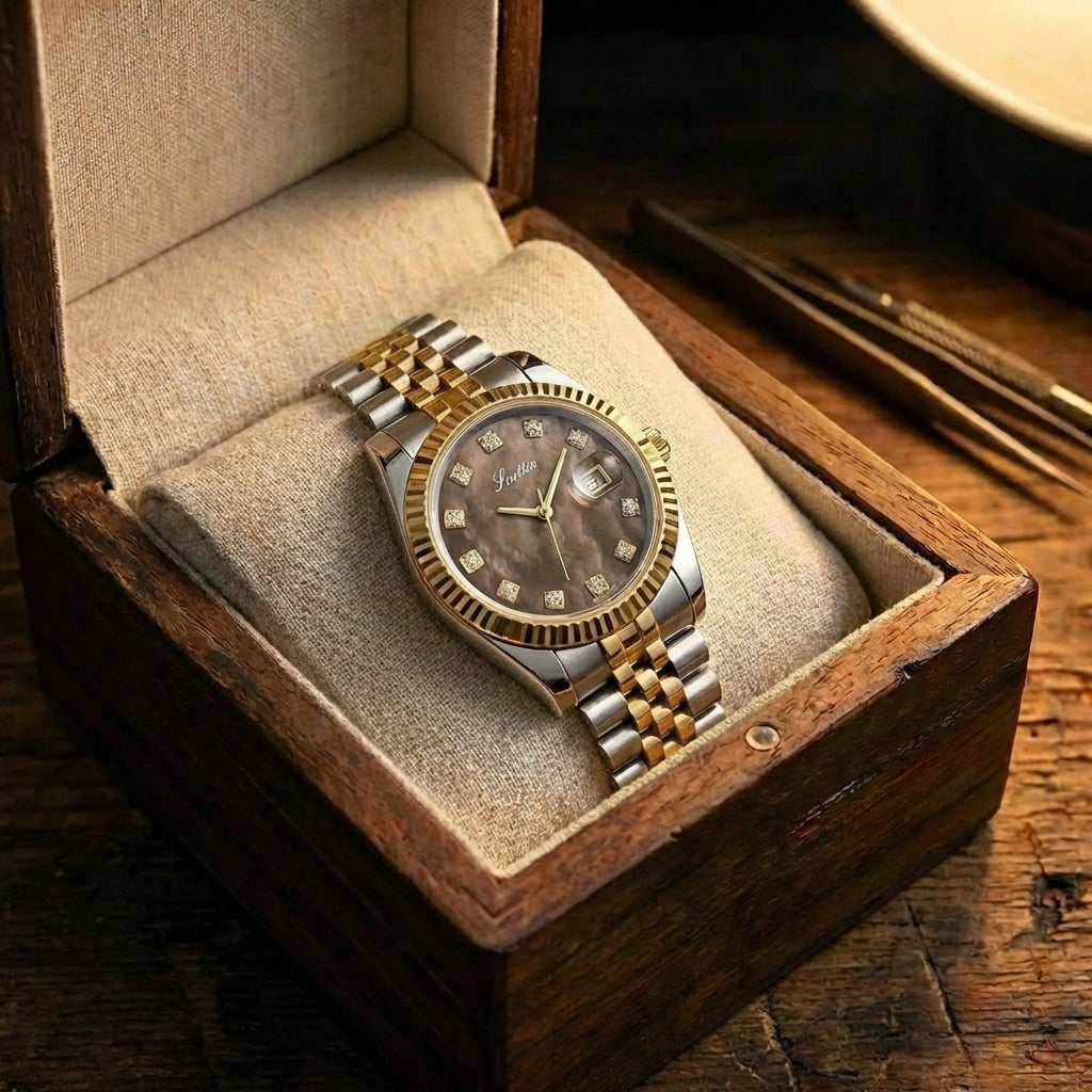Montre Calendrier Bracelet Acier Élégante pour Femme