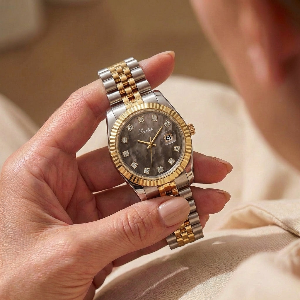 Montre Calendrier Bracelet Acier Élégante pour Femme