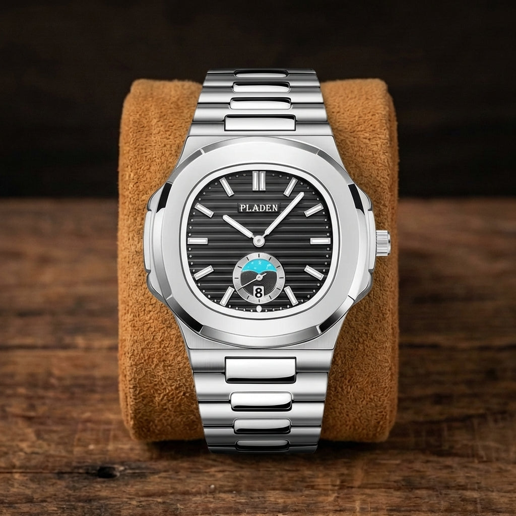 Montre Quartz Homme Cuir & Acier Étanche