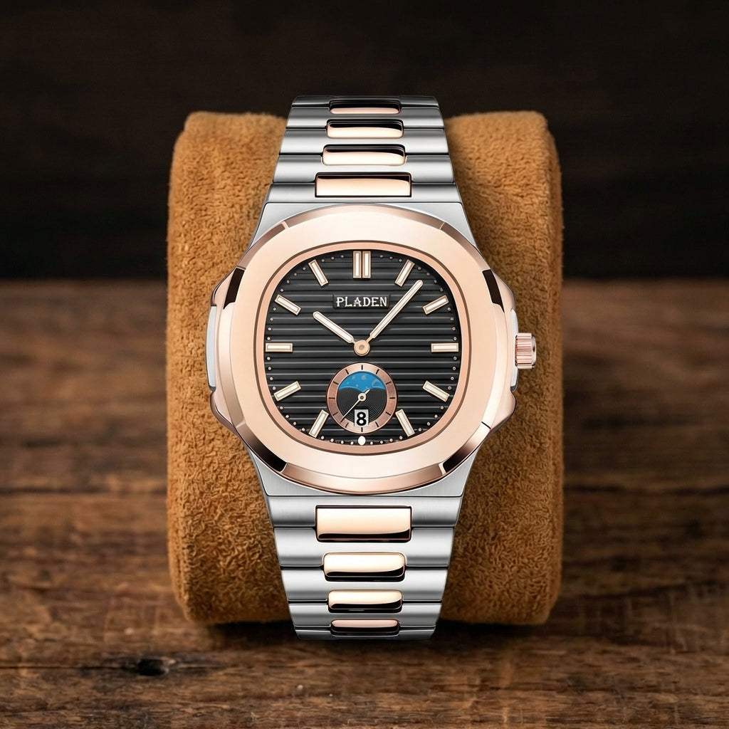 Montre Quartz Homme Cuir & Acier Étanche