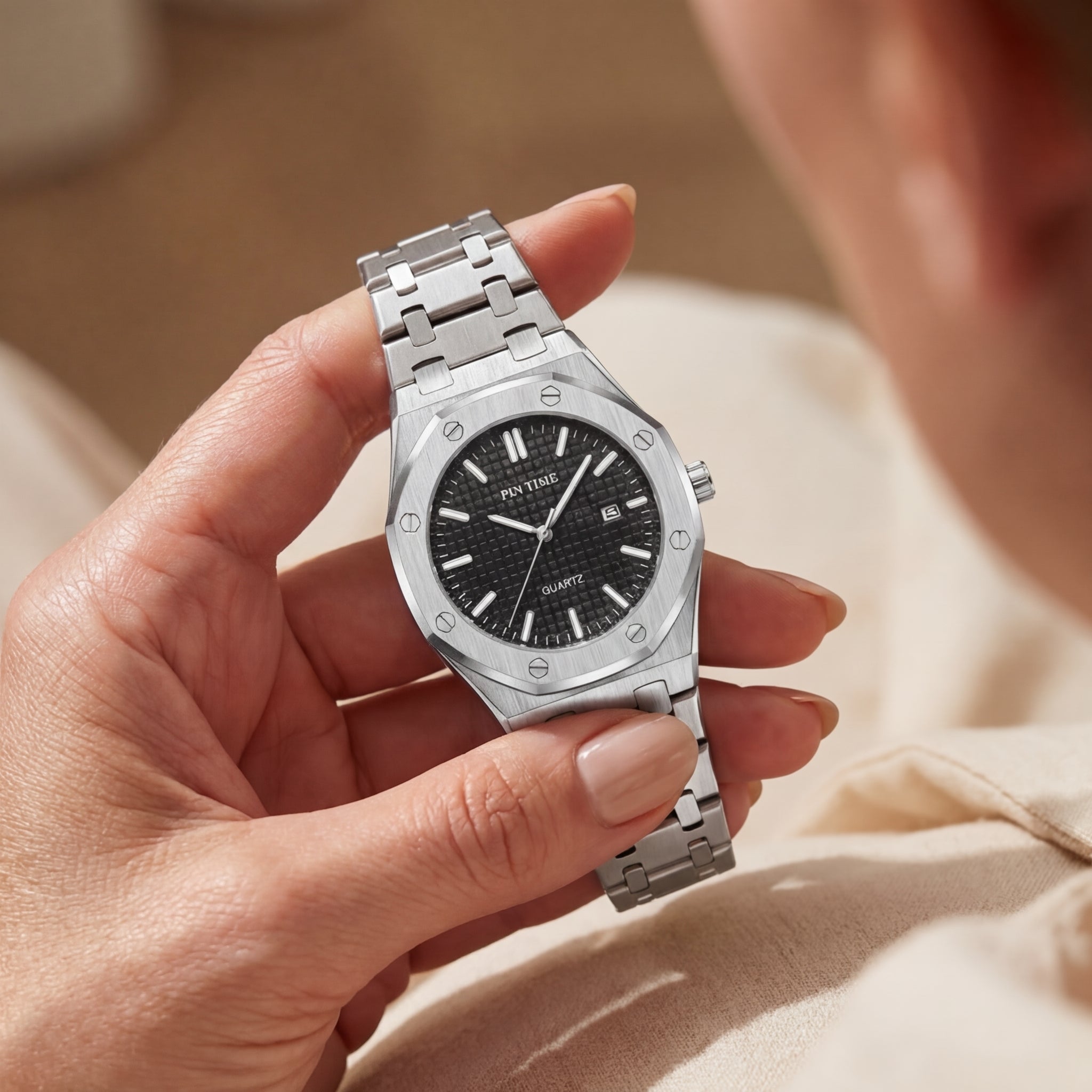 Montre Quartz Automatique Argentée pour Femme