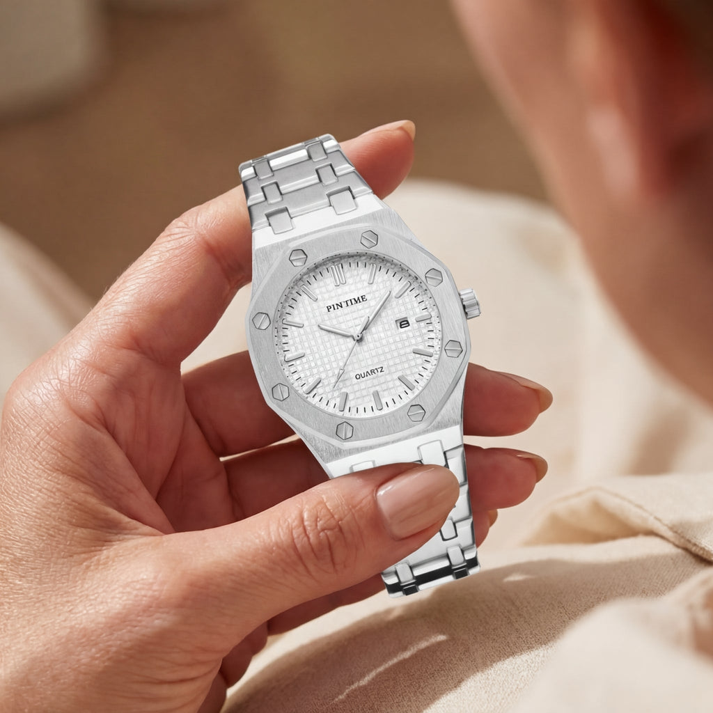 Montre Quartz Automatique Argentée pour Femme