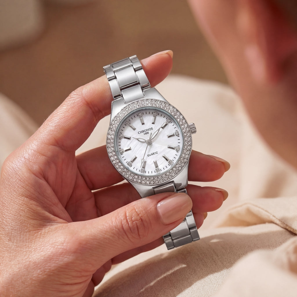 Montre Quartz Sertie de Diamants pour Femme