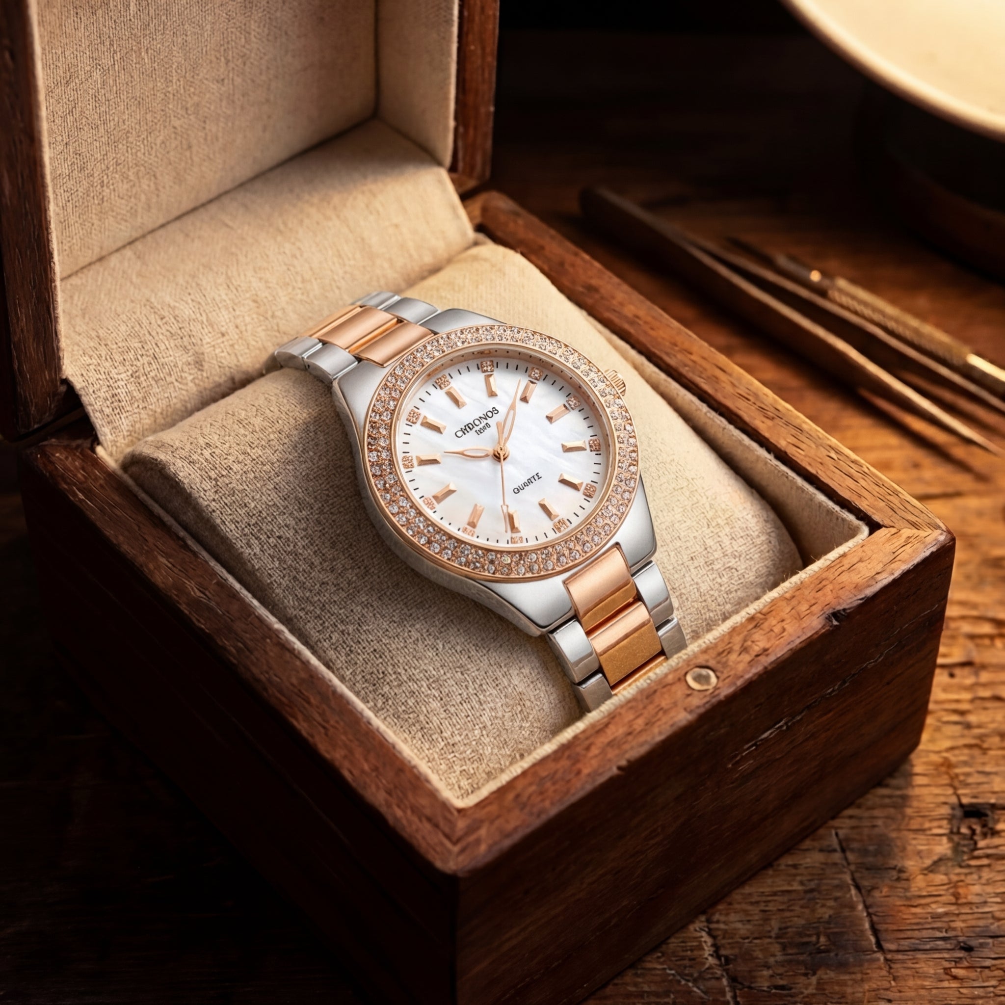 Montre Quartz Sertie de Diamants pour Femme
