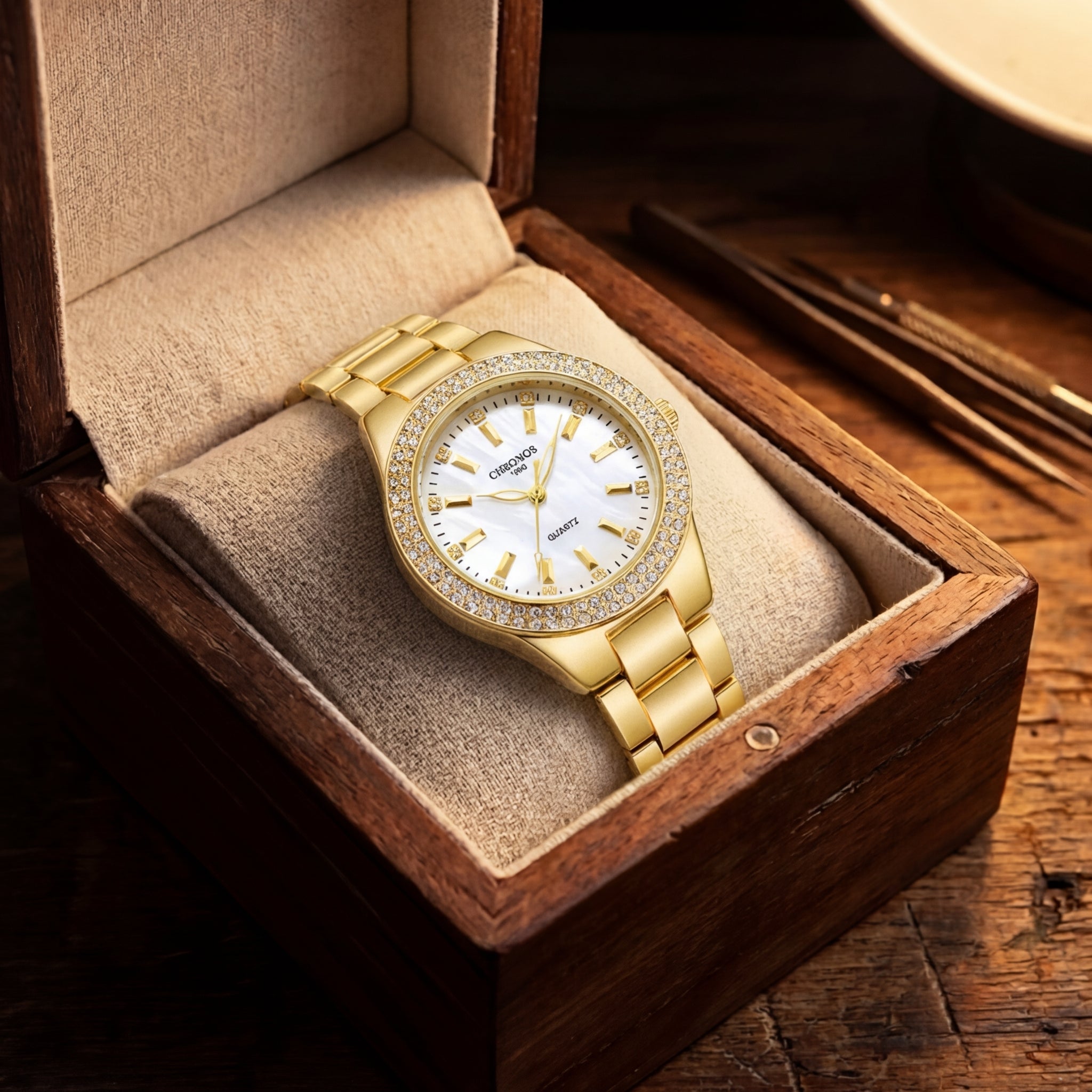 Montre Quartz Sertie de Diamants pour Femme