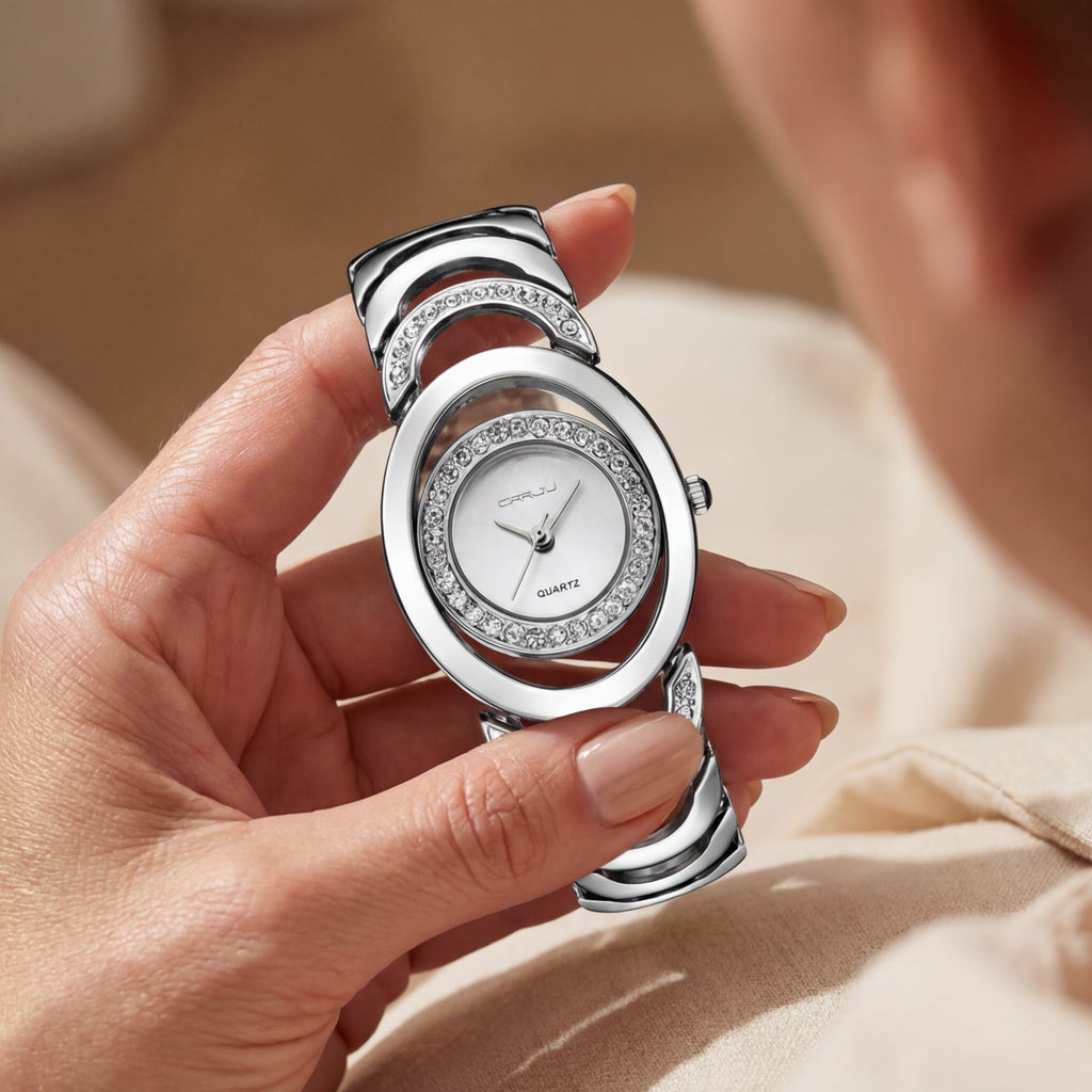 Montre Élégante Diamants Bracelet Acier pour Femme