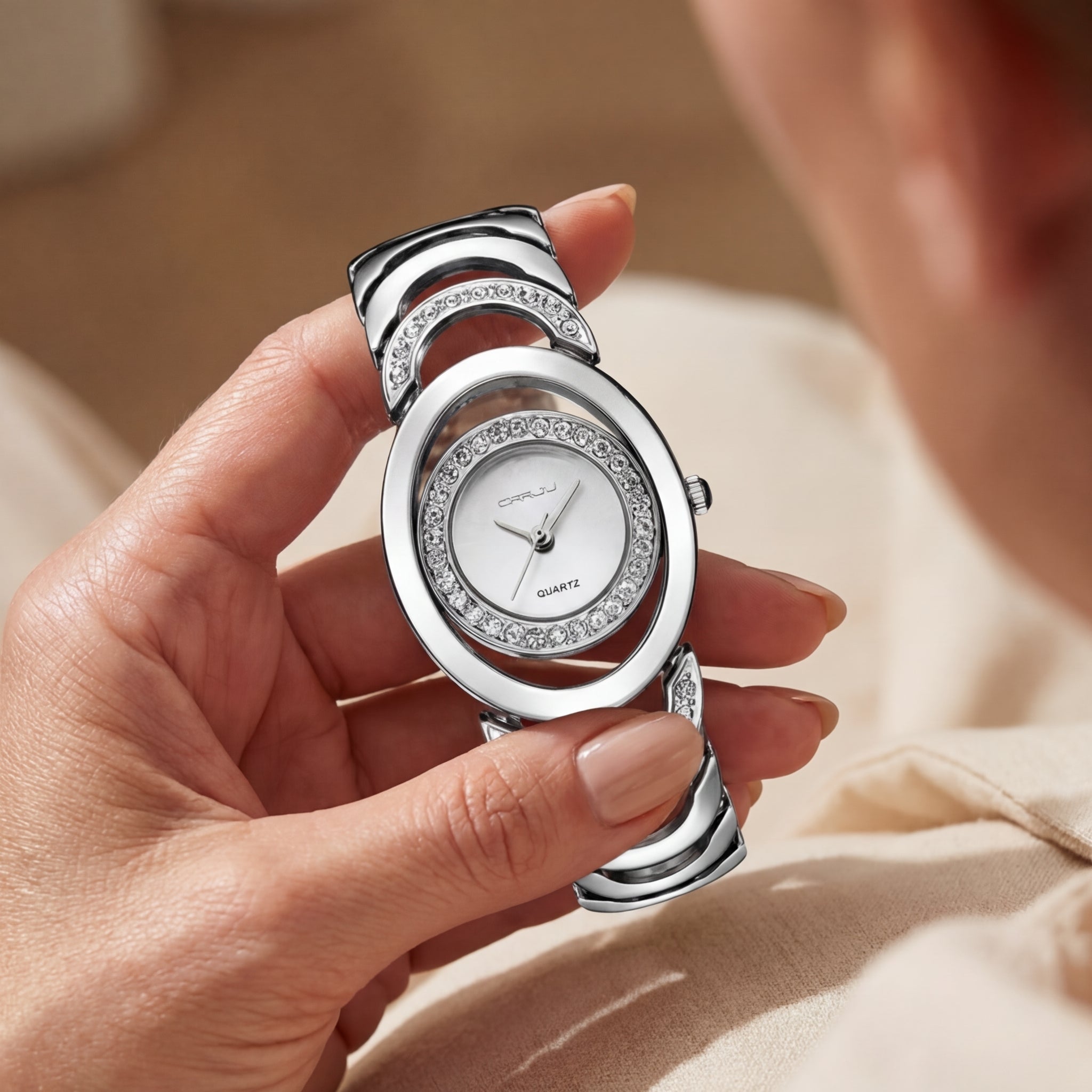Montre Élégante Diamants Bracelet Acier pour Femme
