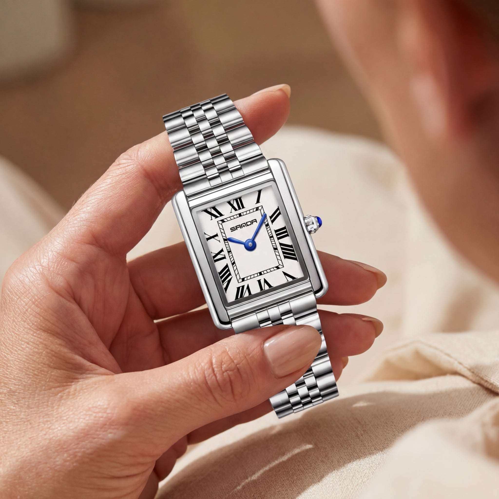 Montre Cadran Carré Acier Inoxydable pour Femme