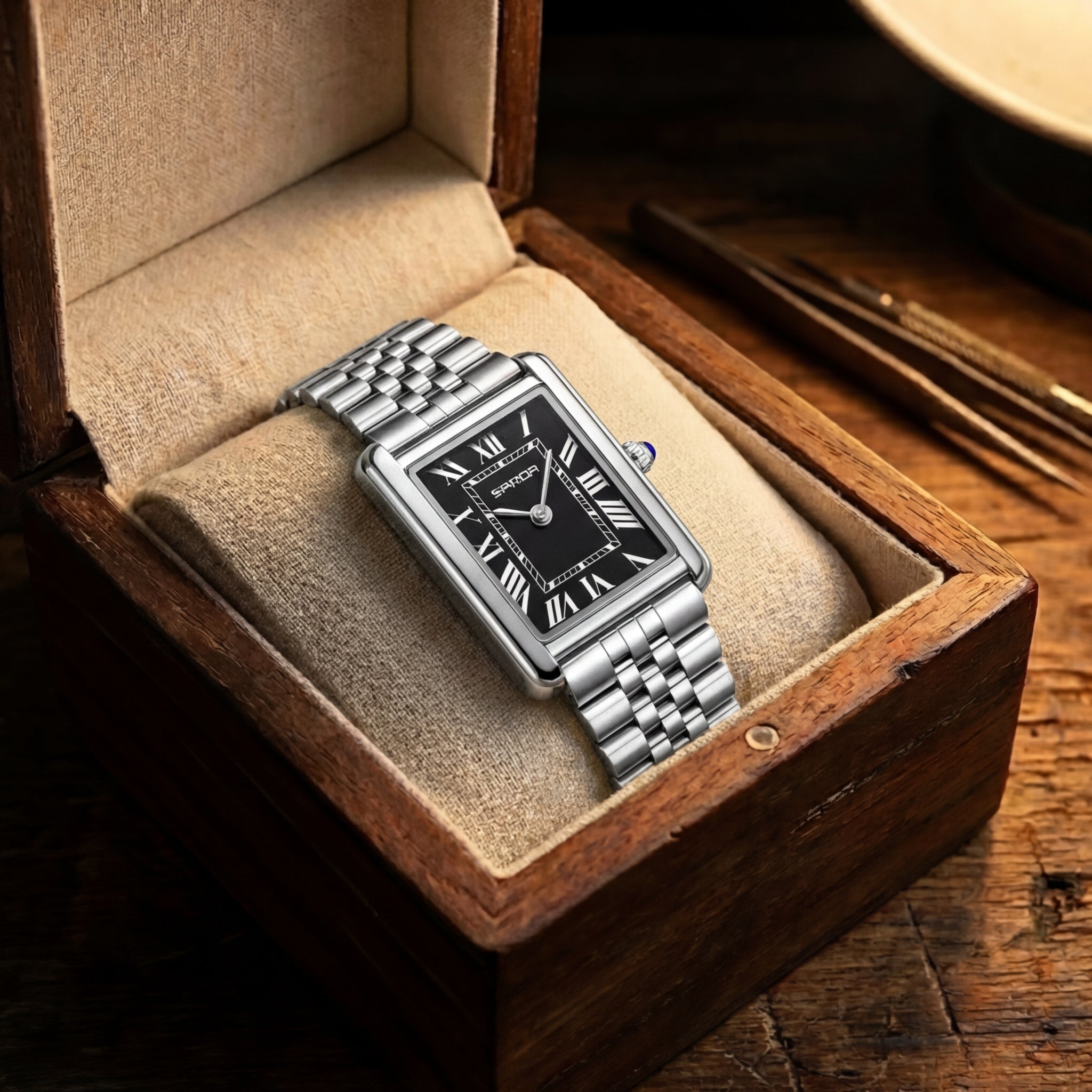 Montre Cadran Carré Acier Inoxydable pour Femme